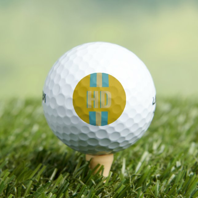 Pelotas De Golf Yellow & Blue striped Shadow monogrammed Luxury (Camiseta in situ)