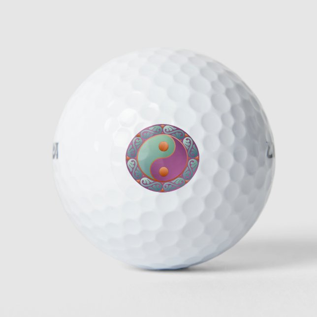 Pelotas De Golf Yin Yang Medallion Violet Turquoise (Anverso)