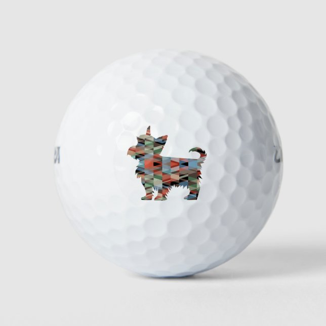 Pelotas De Golf Yorkie Dog Raza Geo Silhouette Plaid (Anverso)