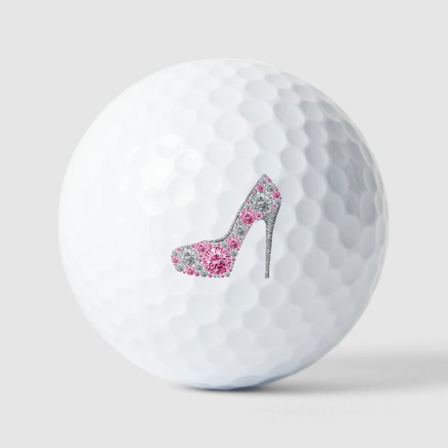 Pelotas De Golf Zapato rosado y blanco de tacón de tacón alto (Anverso)