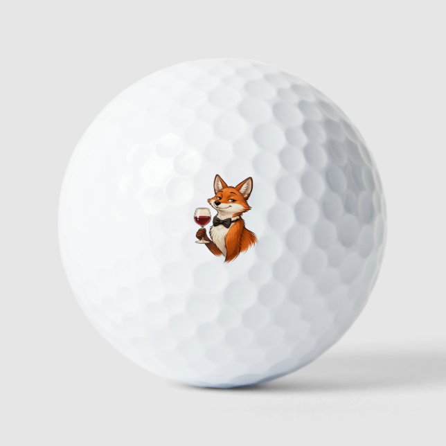 Pelotas De Golf Zorro elegante con copa de vino  (Anverso)