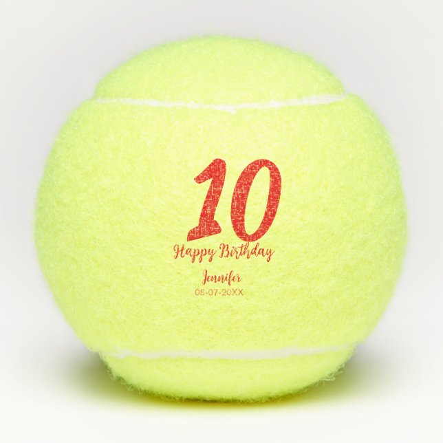 Pelotas De Tenis 10.ª fecha de adición de cumpleaños año plantilla  (Anverso)