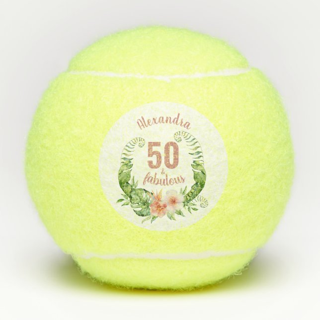 Pelotas De Tenis 50 y fabulosa fiesta de cumpleaños 50 color rosa (Anverso)