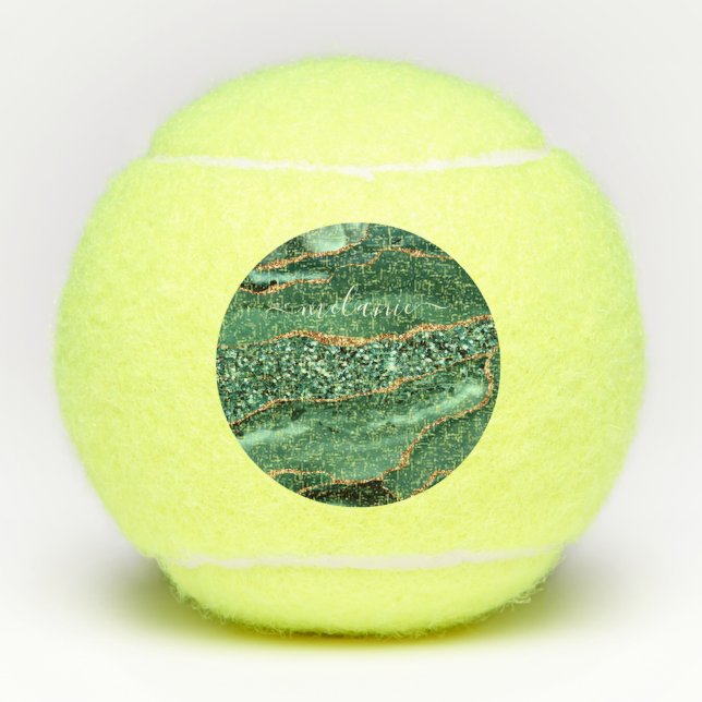 Pelotas De Tenis Agate Green Gold Purpurina Geode Marble Custom Nam (Anverso)