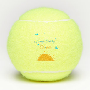 Pelotas De Tenis Amarillo de estrellas azules feliz cumpleaños agre