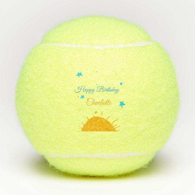 Pelotas De Tenis Amarillo de estrellas azules feliz cumpleaños agre (Anverso)