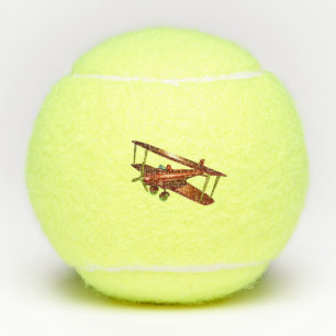 Pelotas De Tenis Avión Retro Volando Bi-Plano Rojo