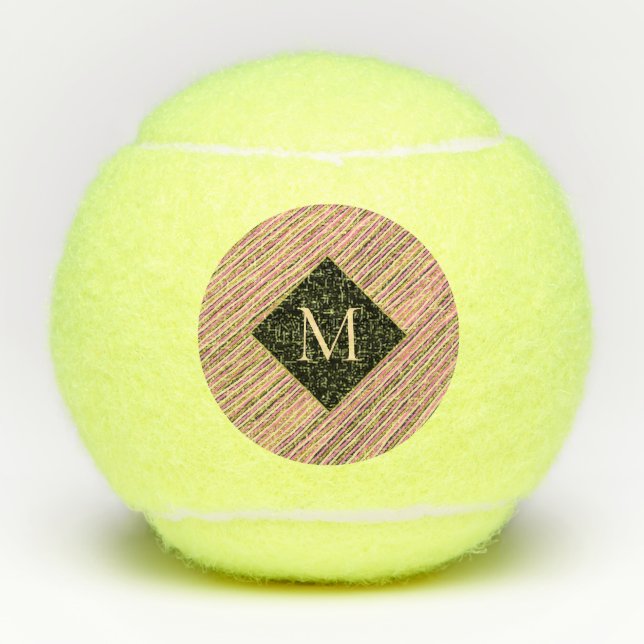 Pelotas De Tenis Bandas modernas de monograma amarillo dorado rosad (Anverso)