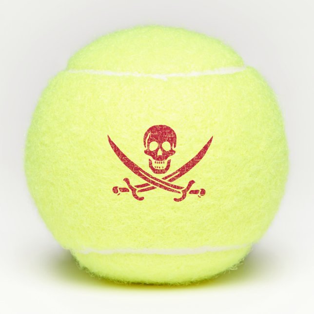 Pelotas De Tenis Bandera pirata de Crimson Skull & Swords Jack en C (Anverso)