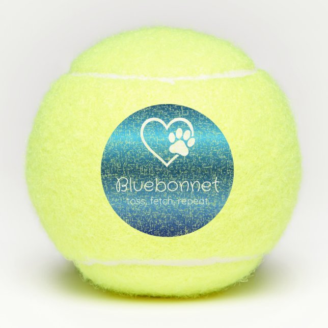 Pelotas De Tenis Blue Dog Name Tennis Ball 'toss, fetch, repeat' (Anverso)