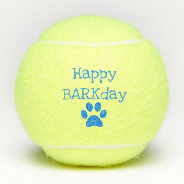 Pelotas De Tenis Blue Happy Barkday Birday Mascota Dog Toy (Anverso)
