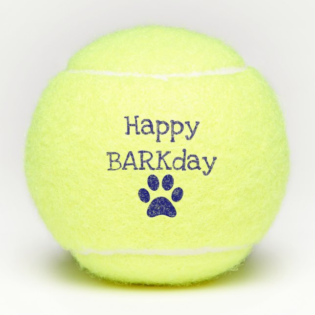 Pelotas De Tenis Blue Happy Barkday Birday Mascota Dog Toy (Anverso)