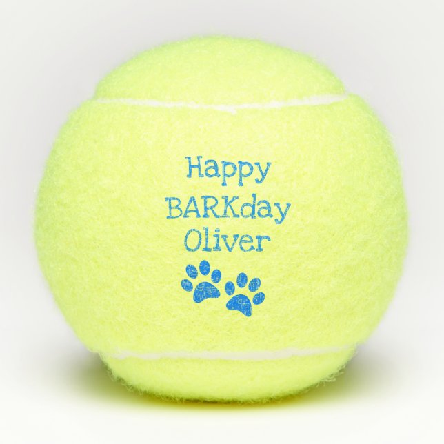 Pelotas De Tenis Blue Happy Barkday Birday Mascota Dog Toy (Anverso)