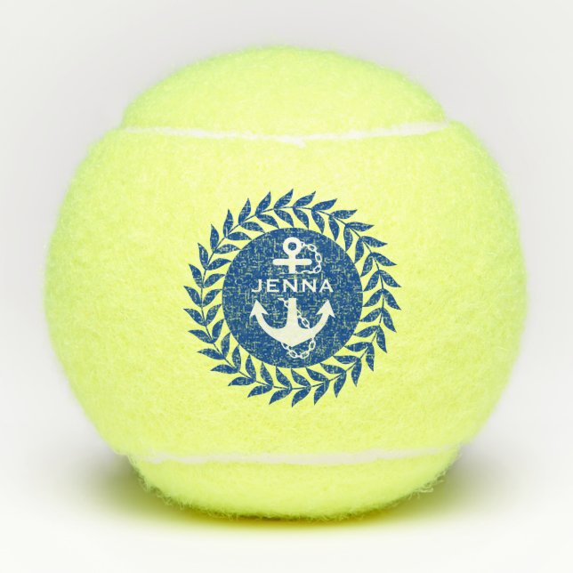 Pelotas De Tenis Blue Laurel Wreat White Nautical Anchor (Anverso)