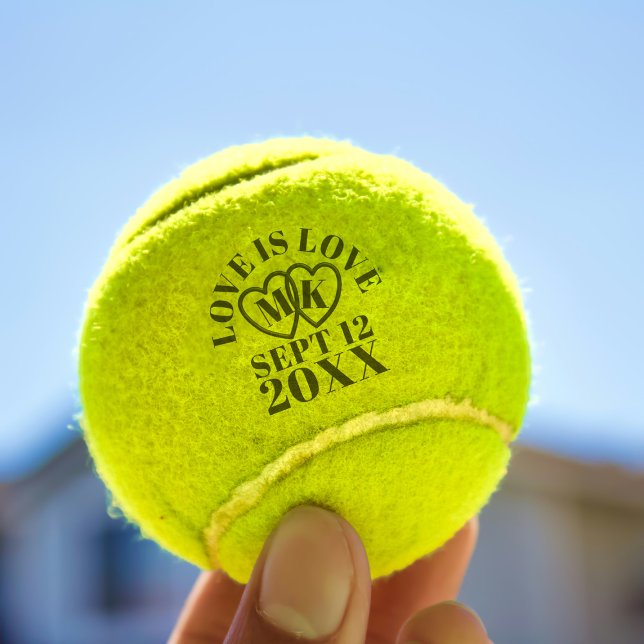 Pelotas De Tenis Boda Aniversario Monograma Corazón Salones de Teni (Love is love and these tennis balls say it! Just add your initials and wedding date.)