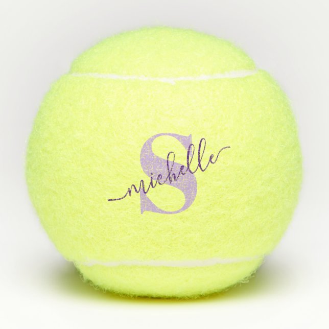 Pelotas De Tenis Caligrafía Monograma Personalizado Nombre Púrpura (Anverso)