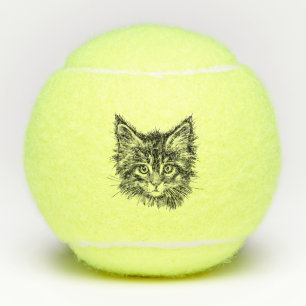 Pelotas De Tenis Cara de gatito negro y blanco