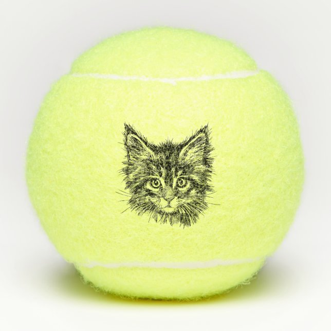 Pelotas De Tenis Cara de gatito negro y blanco (Anverso)