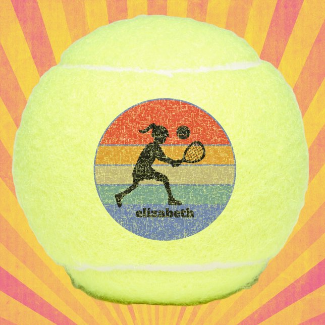 Pelotas De Tenis Chica de tenis Jugador Retro Gran Negrita Monogram (ennis Player Retro Big Bold Monogrammed Tennis Ball, a must-have for tennis enthusiasts. )