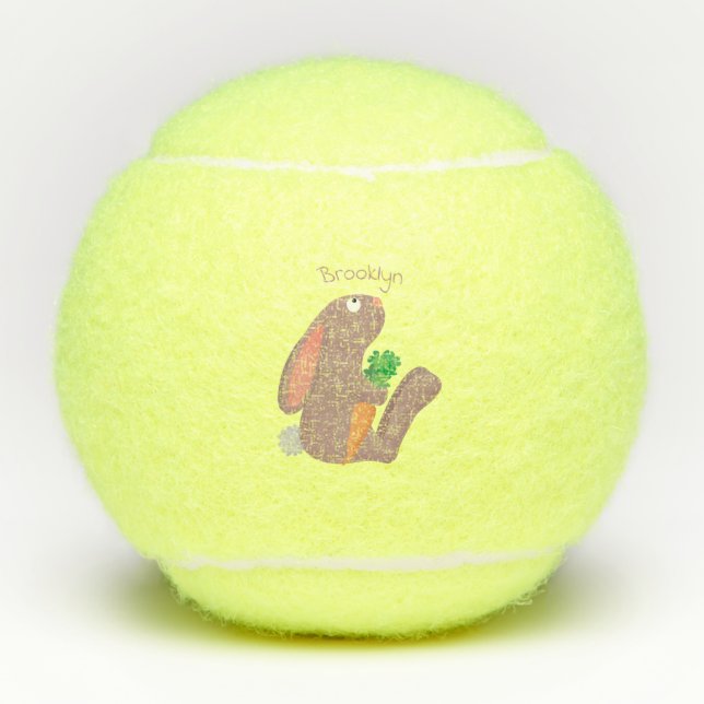 Pelotas De Tenis Conejo lindo con personalizado de zanahoria sentad (Anverso)