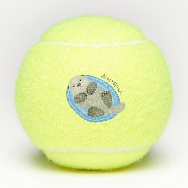 Pelotas De Tenis Cuidada y feliz nutria azul personalizado ilustrac (Anverso)