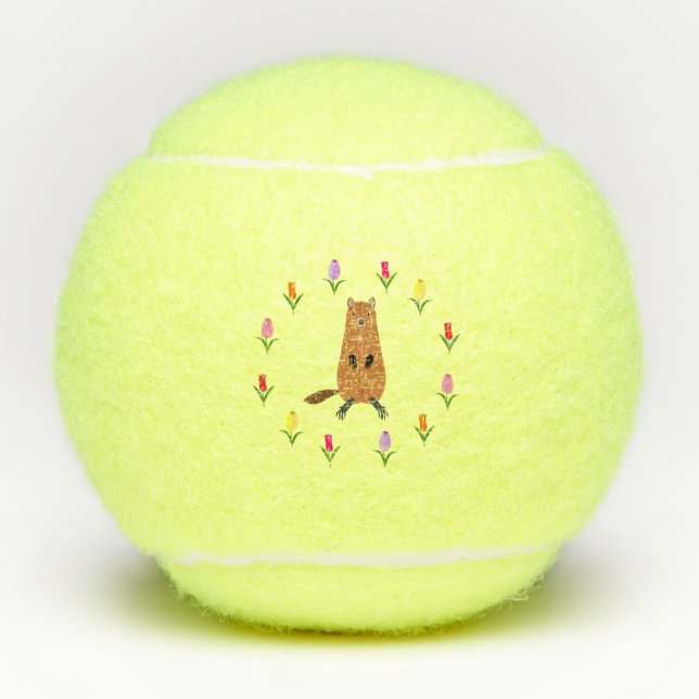 Pelotas De Tenis Cute Groundhog y Tulip Flowers (Anverso)