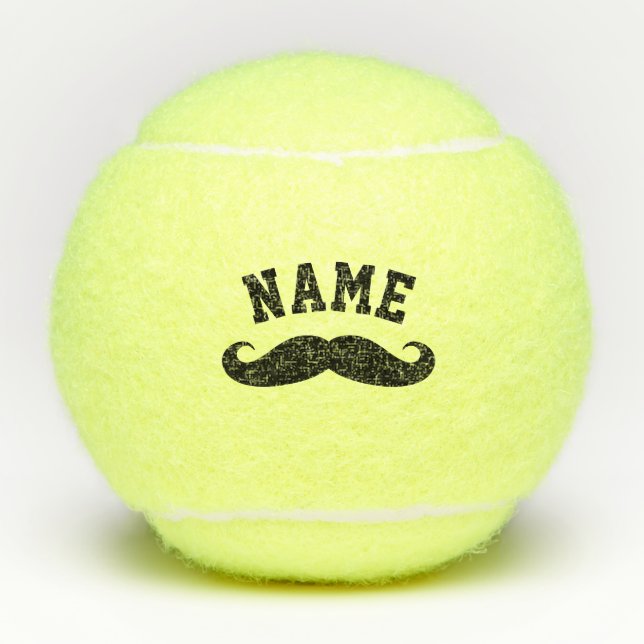 Pelotas De Tenis Divertido bigote negro, nombre personalizado impre (Anverso)