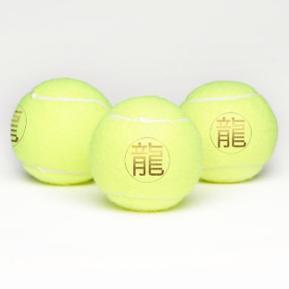 Pelotas De Tenis Dragon Year Gold Ideograma chino efecto grabado en