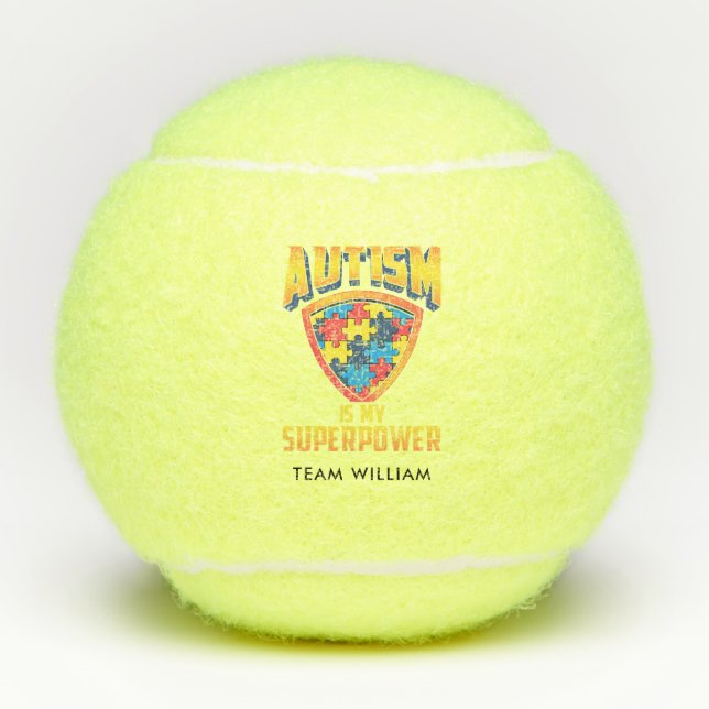Pelotas De Tenis El autismo es mi superpotencia Gold Red Blue Team  (Anverso)