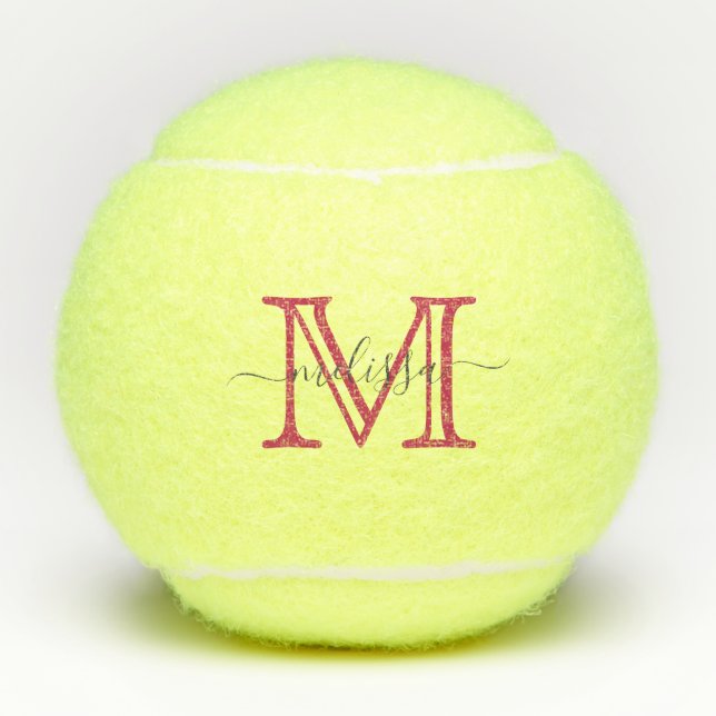 Pelotas De Tenis Elegante nombre mínimo rosado y monograma (Anverso)