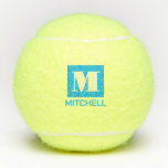 Pelotas De Tenis Elegante Personalizado Negrita Nombre inicial Azul<br><div class="desc">Bright Cyan Turquoise Aqua Verde azulada Blue monogramado personalizado impreso,  bola de tenis personalizada impresa con tu nombre personalizado en letra de letra serif en gran negrita y simple y moderno monograma de tenis en tinta azul BRIGHT.</div>