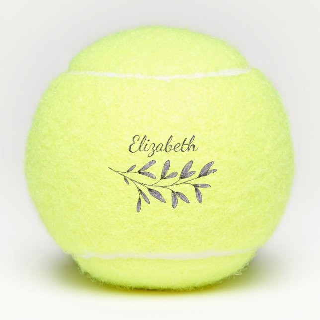 Pelotas De Tenis Elegante Script Floral Monogramado Nombre (Anverso)