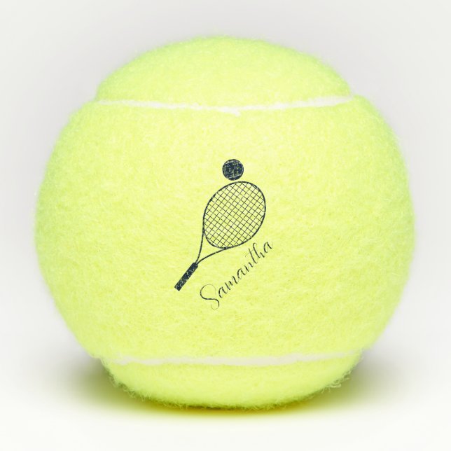 Pelotas De Tenis Elegante Script Nombre moderno personalizado (Anverso)