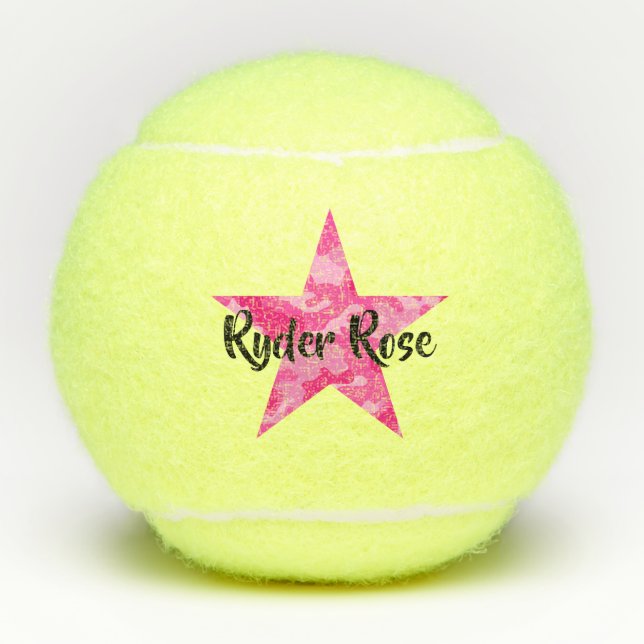 Pelotas De Tenis Estrella rosada del camuflaje con nombre (Anverso)