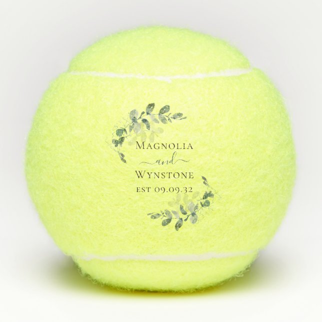Pelotas De Tenis Eucalyptus Greenery Monograma Boda (Anverso)