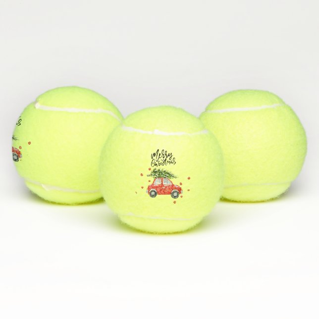 Pelotas De Tenis Feliz coche rojo navideño con árbol de Navidad (Múltiples)