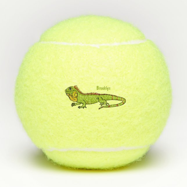 Pelotas De Tenis Feliz ilustracion personalizado de iguana verde (Anverso)