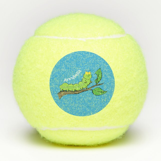 Pelotas De Tenis Feliz ilustracion personalizado de oruga verde (Anverso)