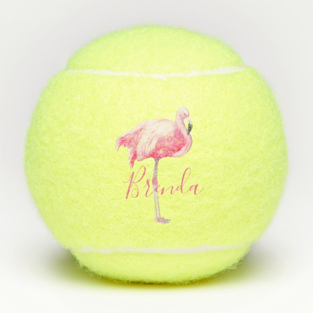 Pelotas De Tenis Flamingo rosado Monogramado (Anverso)