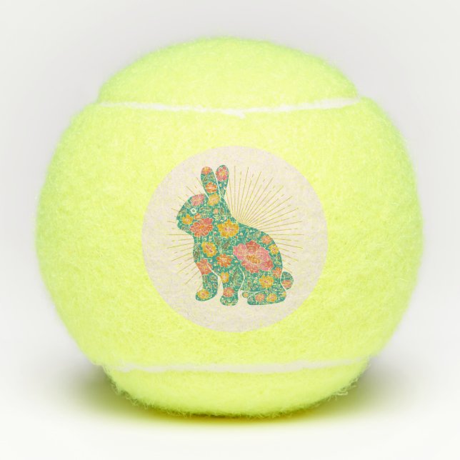 Pelotas De Tenis Flor Retro Pastel Bunny de Pascua (Anverso)