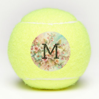 Pelotas De Tenis Floral watercolor monogram pink cherry blossoms 