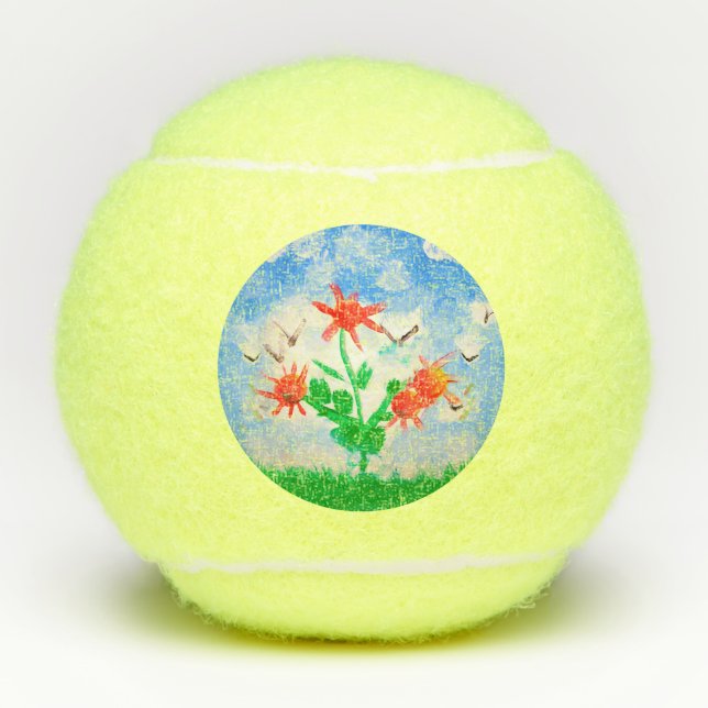 Pelotas De Tenis Flores Arte de niños (Anverso)