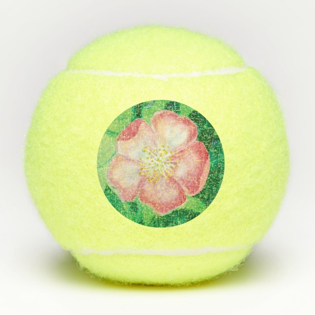 Pelotas De Tenis Flores de Rosa y Ilustracion de hojas verdes rosad (Anverso)