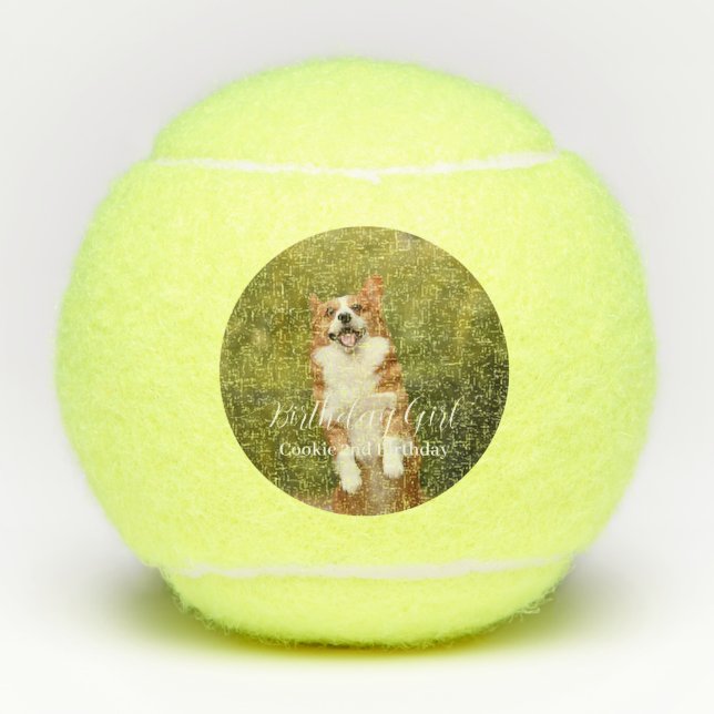 Pelotas De Tenis Foto moderna del Chica de cumpleaños Dog (Anverso)