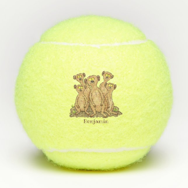 Pelotas De Tenis Funny meerkat ilustracion personalizado familiar (Anverso)