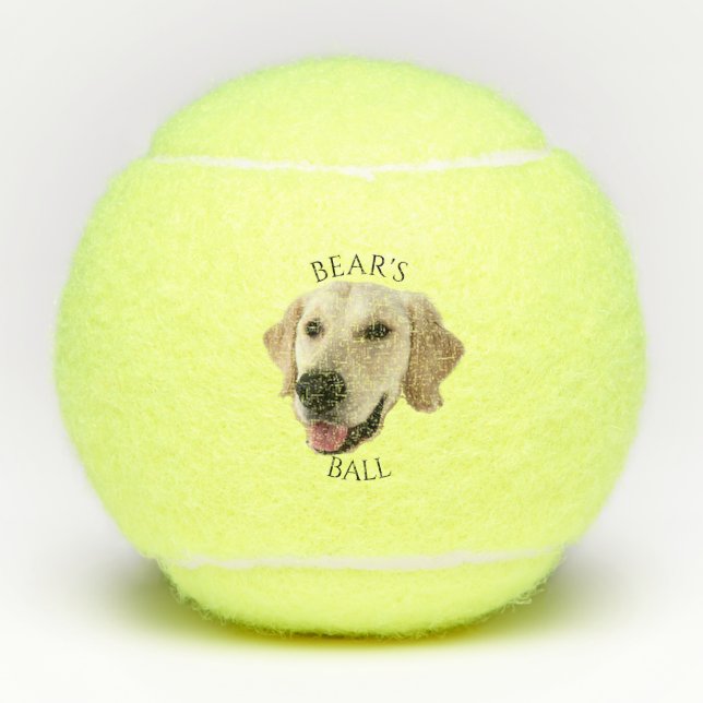 Pelotas De Tenis Funny Personalizado Dog Photo Head Nombre (Anverso)