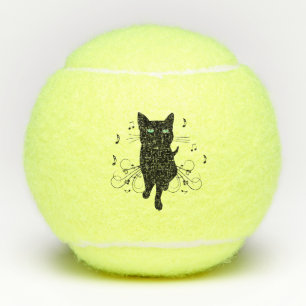 Pelotas De Tenis Gato negro rodeado de notas susurrantes de música