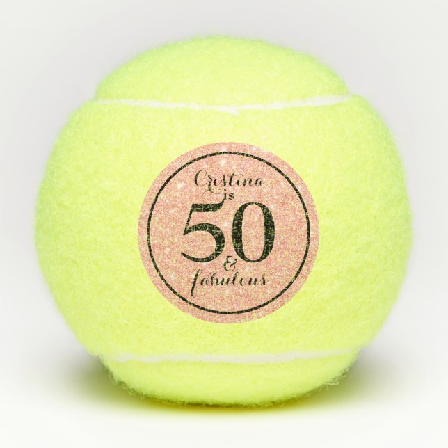 Pelotas De Tenis Glam Pink & Black Personalizado 50 y Fabuloso (Anverso)