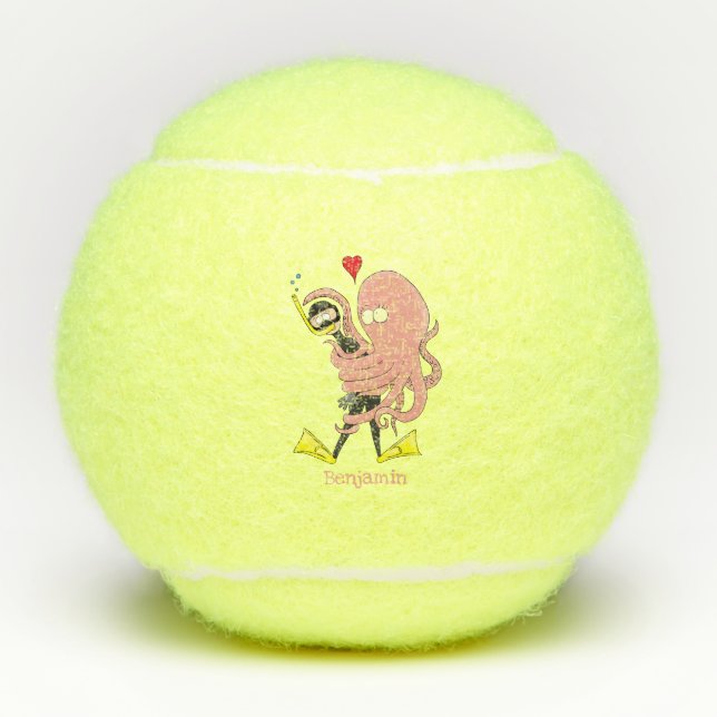 Pelotas De Tenis Gracioso pulpo abrazos buceo humor personalizado (Anverso)