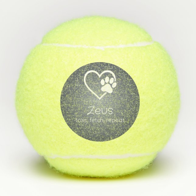 Pelotas De Tenis Gray Dog Name Tennis Ball 'toss, fetch, repeat' (Anverso)